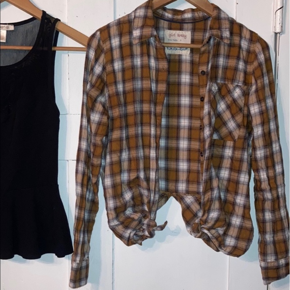 Plaid Gold White Flannel Shirt Button Down Ties Country Western Cowgirl Size S - Picture 6 of 8